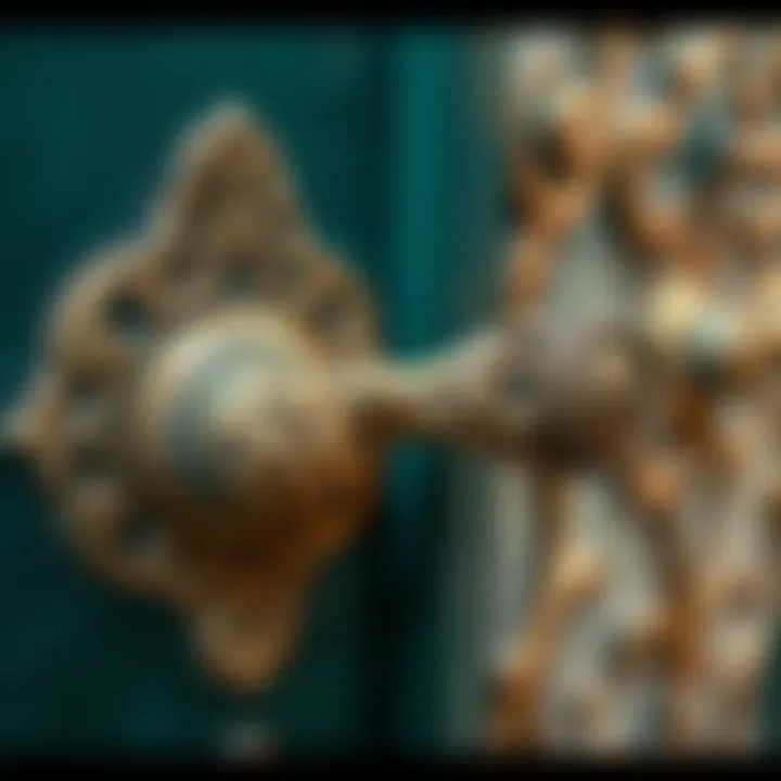 Close-up view of an Art Nouveau door handle at The Roxy Cinema, showcasing intricate designs and craftsmanship.