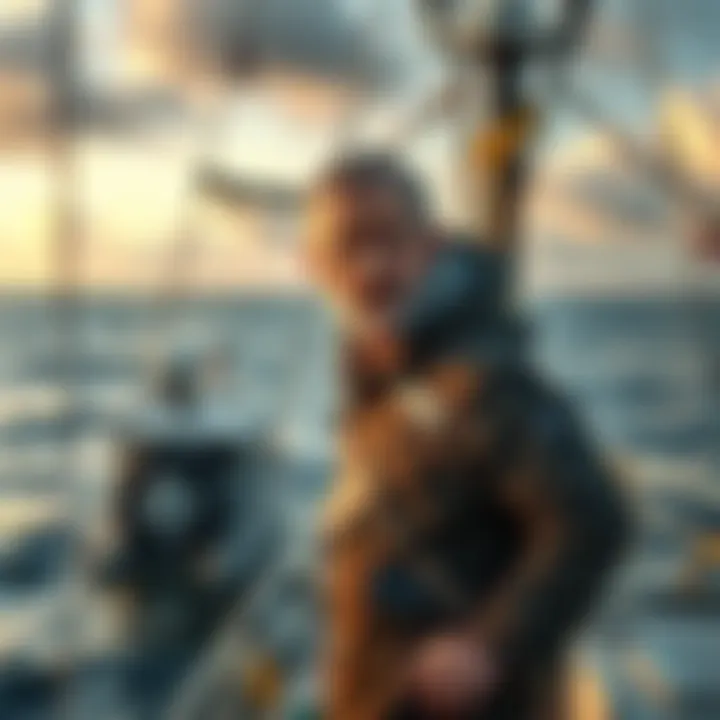 Art Peterson on a boat Deckhand Art Peterson standing on a fishing boat with ocean in the background