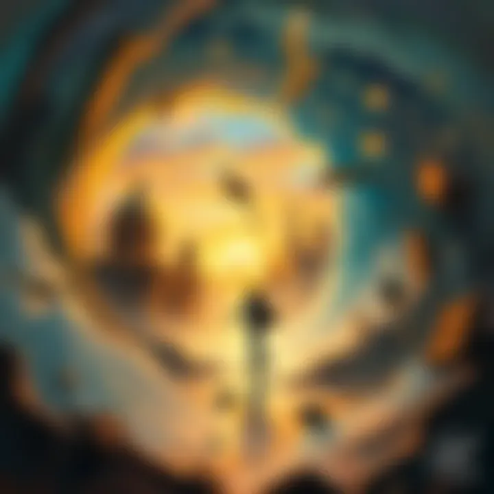 Art Depicting Time Travel A vibrant painting showing a person stepping through a swirling portal into different historical eras, with elements of past and future blending together.