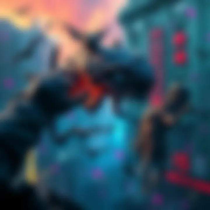 A vibrant piece of art depicting various urban legends, featuring elements like mysterious creatures and cityscapes, showcasing the creativity of the artist.