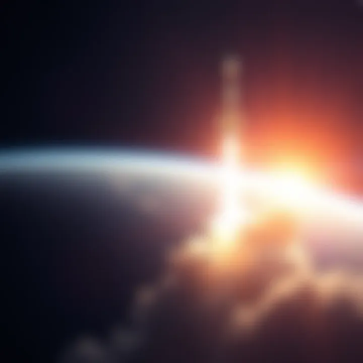 A rocket taking off into space with a bright trail, symbolizing humanity's journey into deep space.