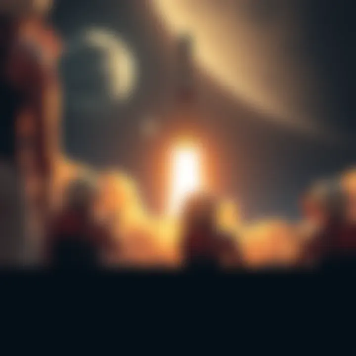 A rocket launching into space with astronauts onboard, heading towards the Moon, symbolizing the Artemis II mission.