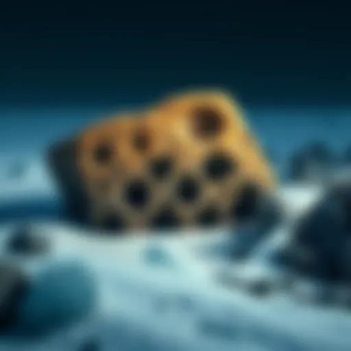 A rare artifact partially exposed from beneath the ice on South Georgia Island, showcasing unique shapes and textures. Nearby, hints of ice and rocky terrain are visible.