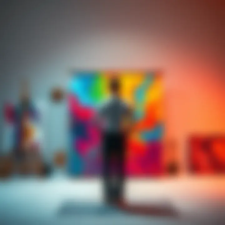 An artist standing confidently in front of a vibrant canvas, symbolizing the pursuit of dreams amid challenges.