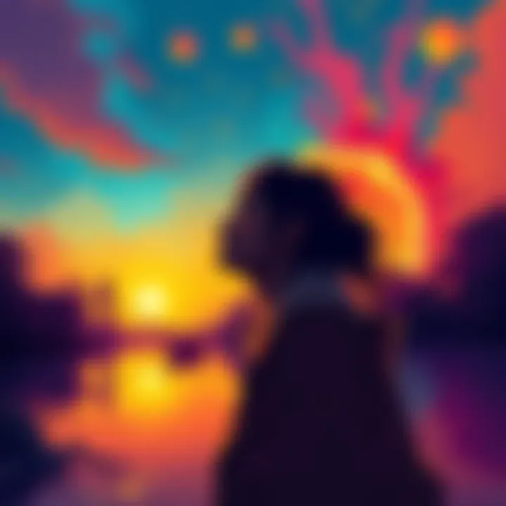 An illustration showing a person reflecting on a significant moment in their life, with vibrant colors and creative elements representing emotions.