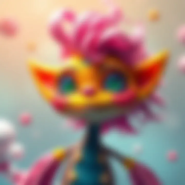 A colorful illustration of a whimsical dream character with bright features and imaginative design