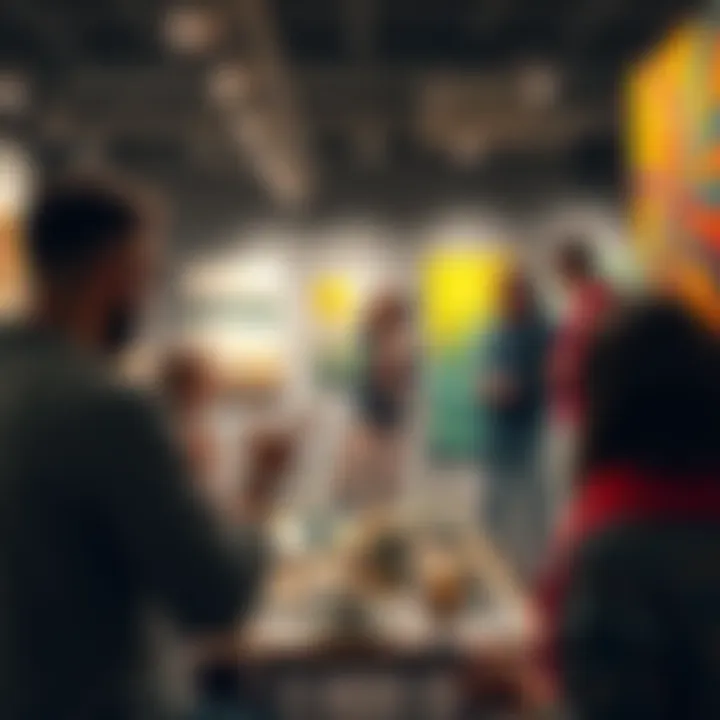 A diverse group of artists engaging in creative discussions and sharing their work at the 'With Reality in Mind' group led by Bernardo Kastrup.