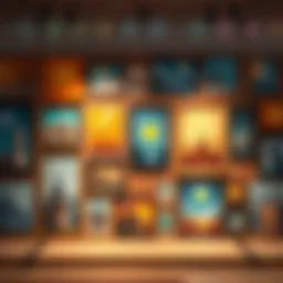 A collection of different art pieces creatively displayed in a single frame, showcasing various styles and colors.