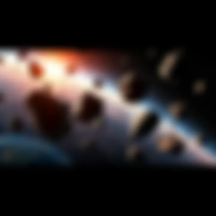 Several asteroids in space heading towards Earth with stars in the background