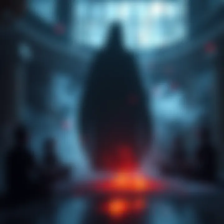 A dark silhouette looming during a meditation session, symbolizing a negative presence in astral travel.