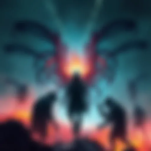 Illustration of shadowy figures representing parasitic entities around a human figure, symbolizing energy harvesting and emotional manipulation.
