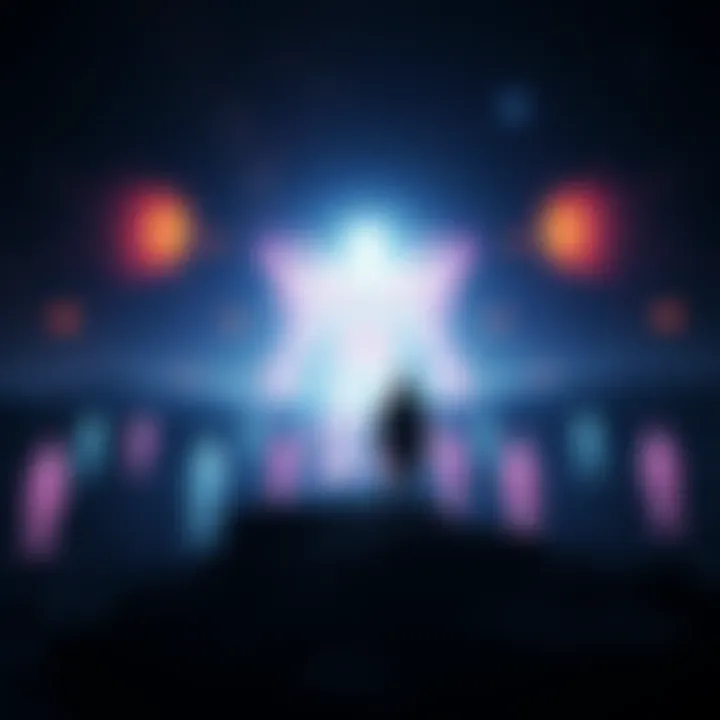 A person stands in a dark landscape with glowing figures around them, representing interactions with astral entities.