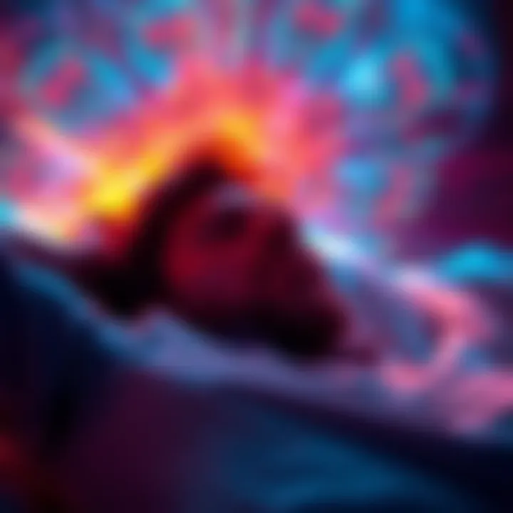 Individual lying down with a glowing aura around them, depicting sensations of vibration and lifting from their body