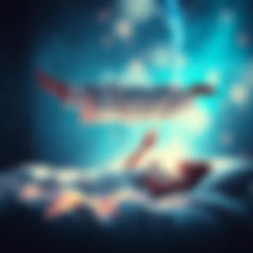 Individual floating above their sleeping body, surrounded by a soft glow, symbolizing astral projection and connection with energy