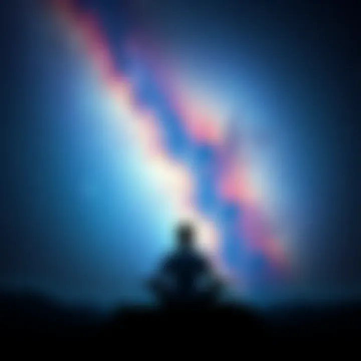 A person meditating under a starry sky, seeking help from experienced astral projectors to enhance their skills.