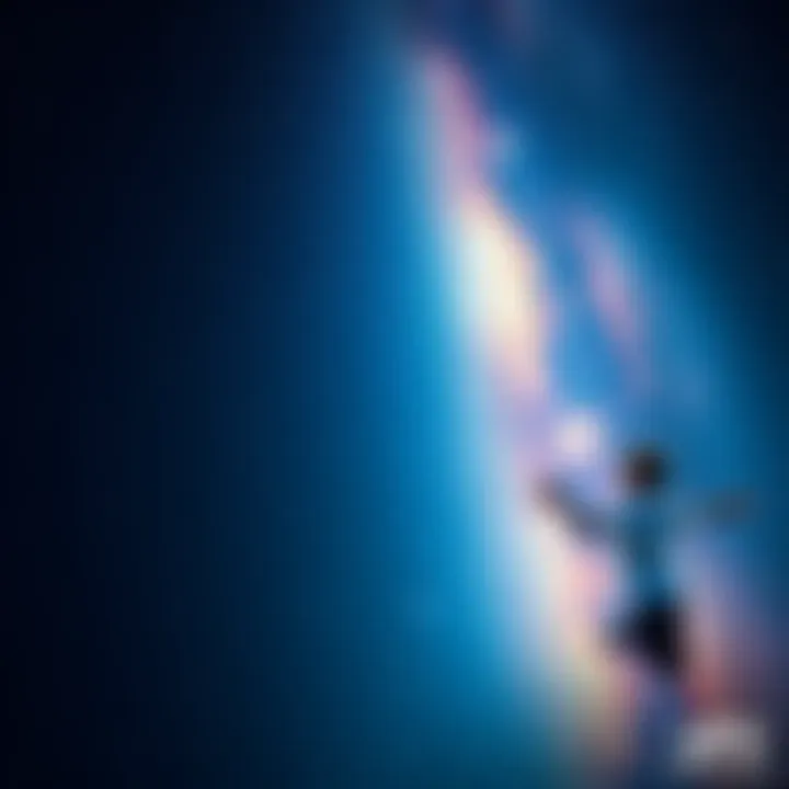 A person floating in a peaceful, starry night sky, experiencing astral projection with a sense of wonder and excitement.