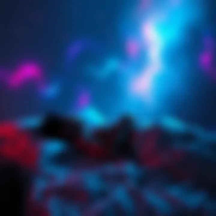 A person lying in bed experiencing vivid colors and light as they transition into astral projection from sleep paralysis.