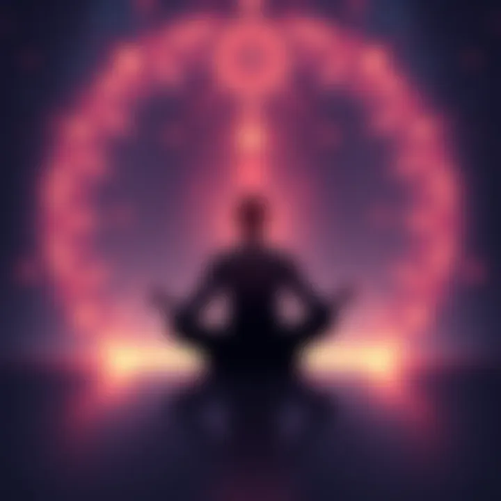 A person sitting cross-legged in meditation, surrounded by a soft glowing light, suggesting astral projection and time travel through memories.