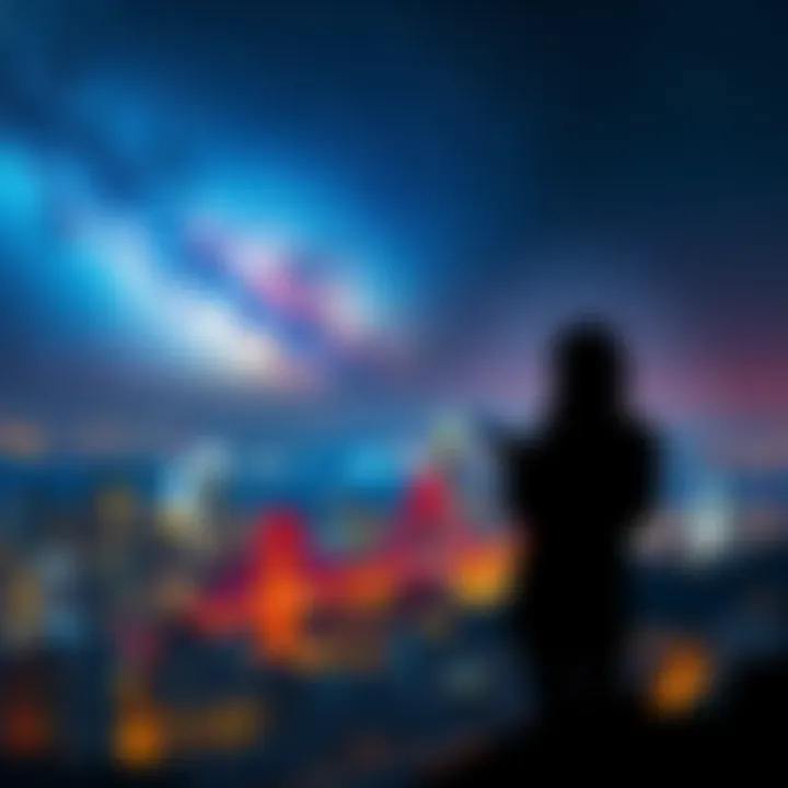 An individual shares a surreal experience with another person during astral projection above the San Francisco skyline at night.