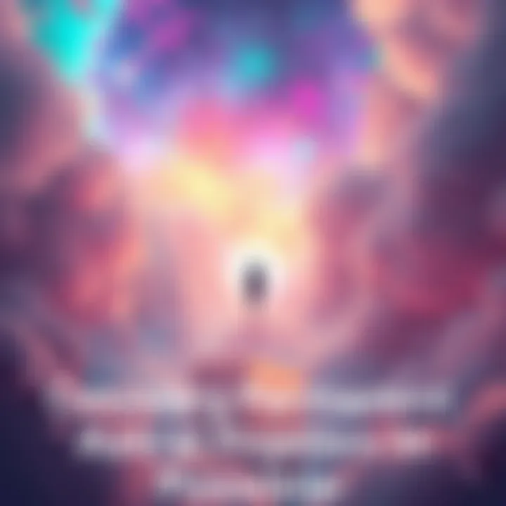 Astral Realm Concept A serene representation of the astral realm with peaceful colors and floating figures to symbolize astral projection.