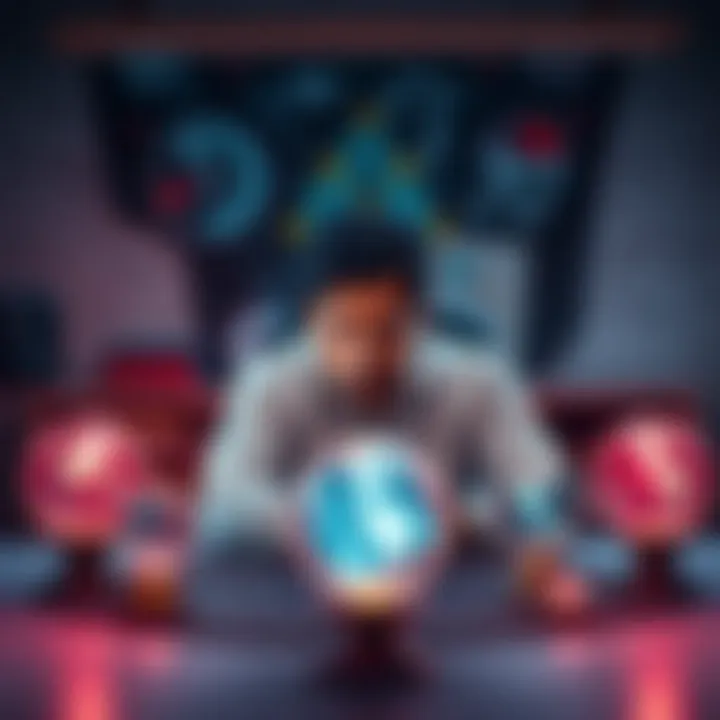 A person sitting at a desk surrounded by astrological charts and crystal balls, discussing claims with an intense expression.