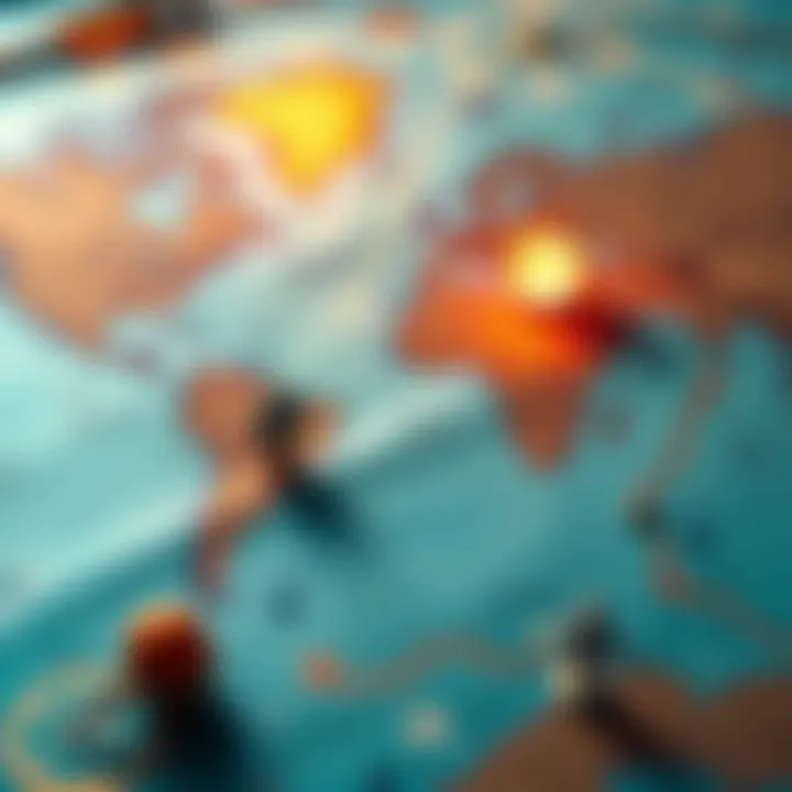 Illustration showing a map with astrological lines marked near career and family symbols, representing the concepts of Mar square MC and Moon square MC.