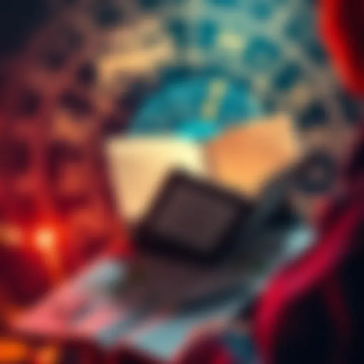 A person reading astrological charts with a notebook, considering romantic interests and career setbacks, with a zodiac backdrop.