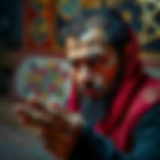 A concerned astrologer looks serious while examining astrological charts and symbols, suggesting a warning about black magic and potential family issues.