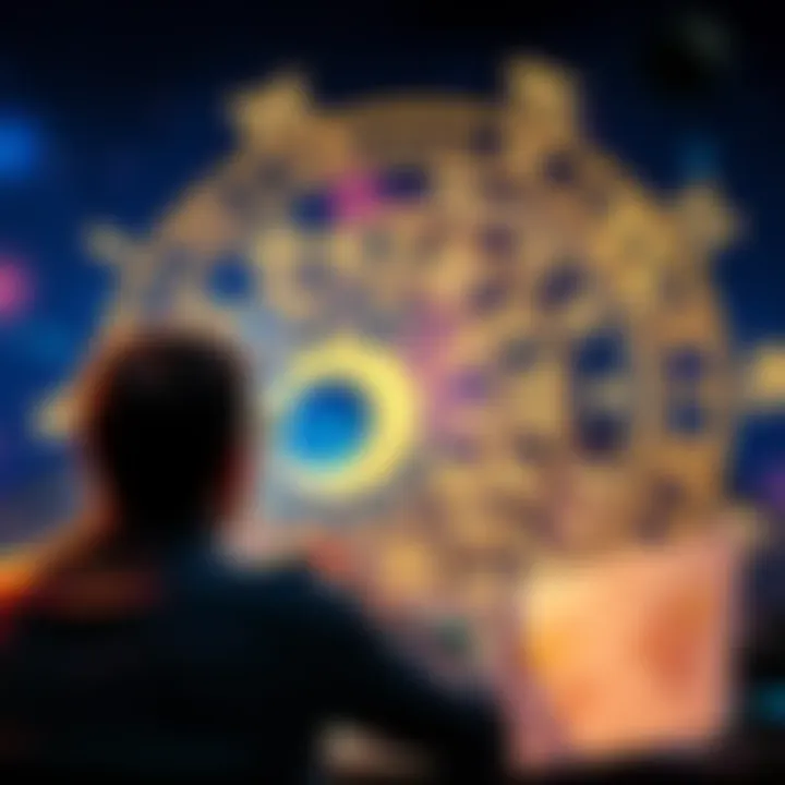 Astrologer with Zodiac Signs A person studying astrology charts with zodiac symbols in the background