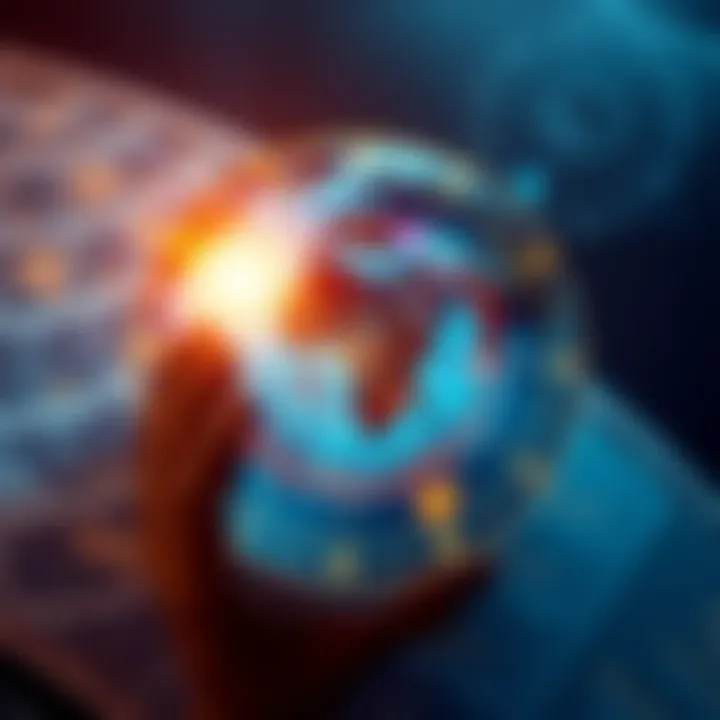 An astrological chart highlighting career-related symbols surrounded by a globe, representing international job opportunities.