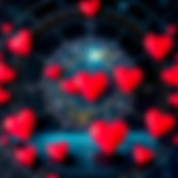 Astrological chart with heart symbols, representing short relationships and flings in romance.