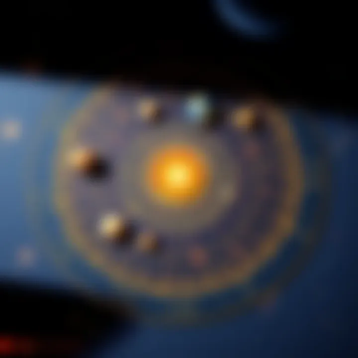 A colorful synastry chart showing planets and zodiac signs, symbolizing relationship dynamics.