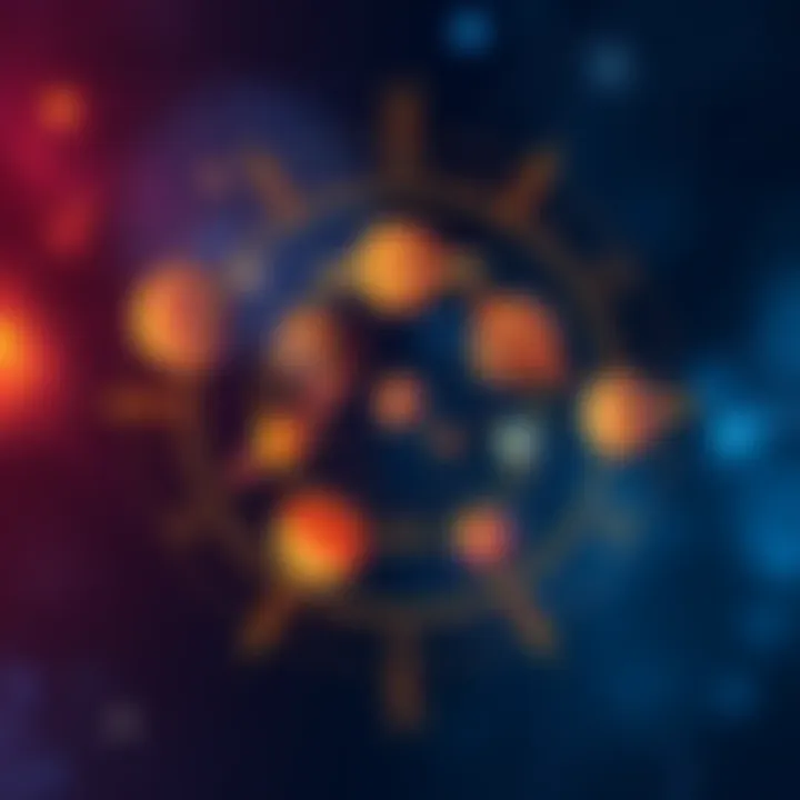 A colorful diagram illustrating trine and sextile aspects in astrology with symbols and connections between planets