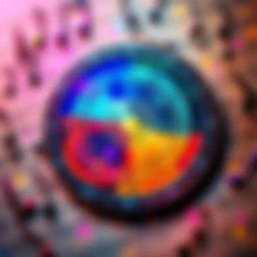 A colorful birth chart surrounded by musical notes, symbolizing the connection between astrology and music.