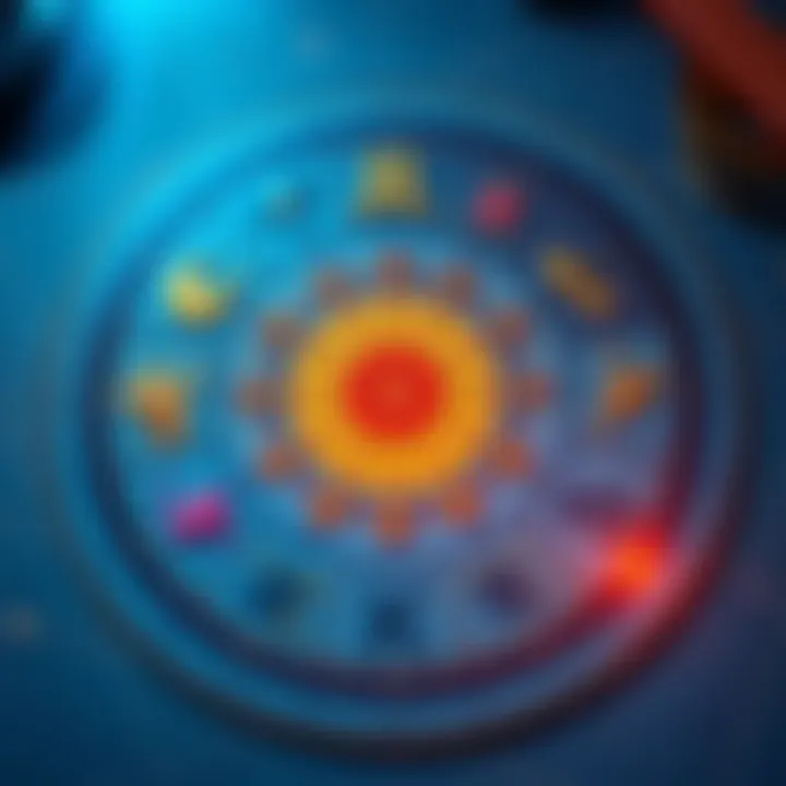 Astrological Chart with Career Symbols An astrological chart showing various zodiac signs and symbols related to career path insights