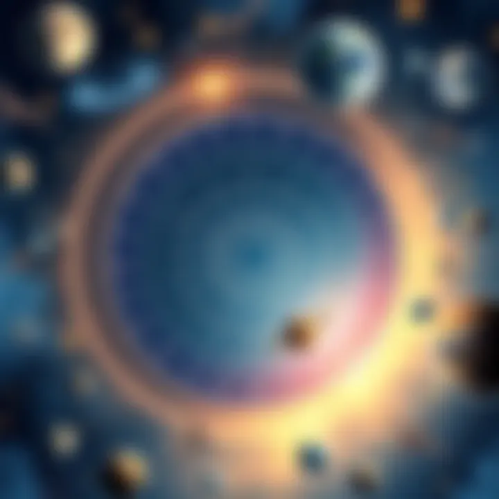 Astrological Chart and Celestial Bodies An illustration of an astrological chart surrounded by zodiac signs and celestial bodies like stars and planets.