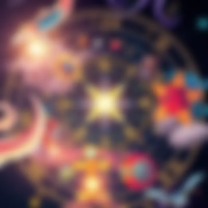 An astrological chart featuring zodiac signs and cosmic symbols representing spiritual energy and psychic potential