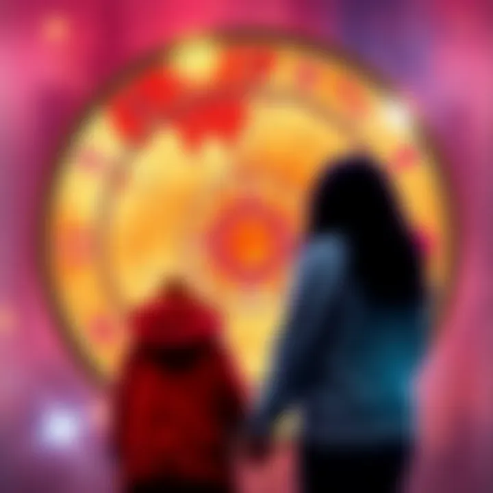 An astrological chart with zodiac signs alongside a couple holding hands, symbolizing love and family planning.