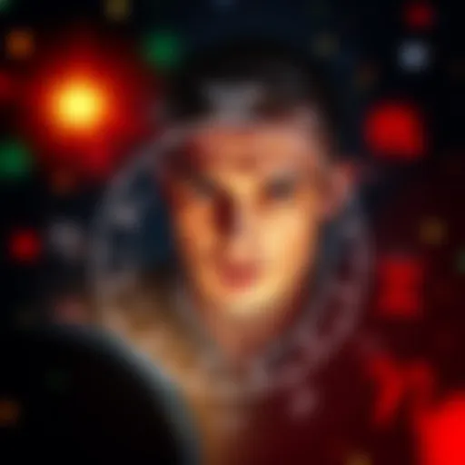 A person looking at an astrological chart with a thoughtful expression, surrounded by symbols representing various zodiac signs, indicating heightened emotions.