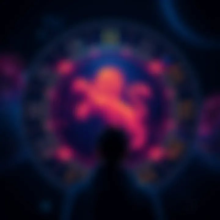 An astrological chart featuring the Leo symbol, surrounded by zodiac signs, showcasing a person reflecting on their traits.