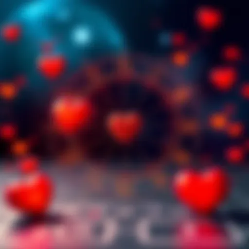 An astrological chart featuring heart symbols, representing love and relationships for the solar return year.