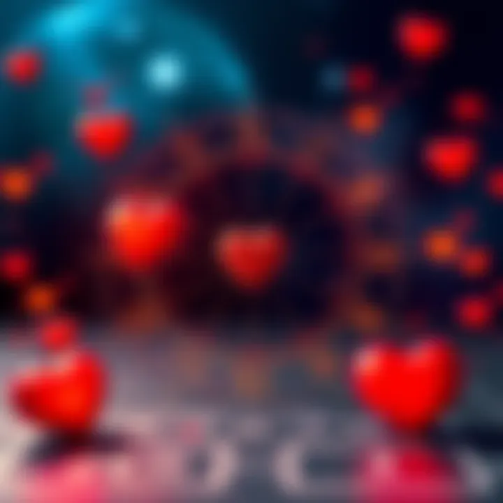 An astrological chart featuring heart symbols, representing love and relationships for the solar return year.