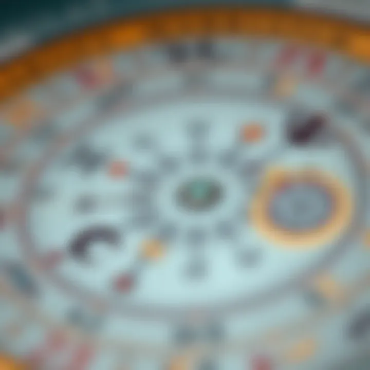 A close-up of an astrological chart with zodiac signs and symbols, showing potential marriage insights.