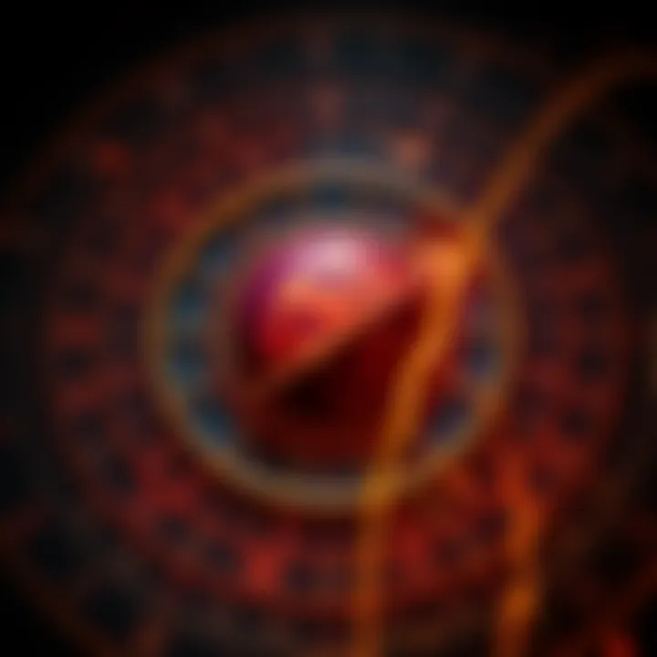 A colorful astrological chart highlighting the position of Mars, symbolizing determination and action, with relevant planetary symbols and signs.