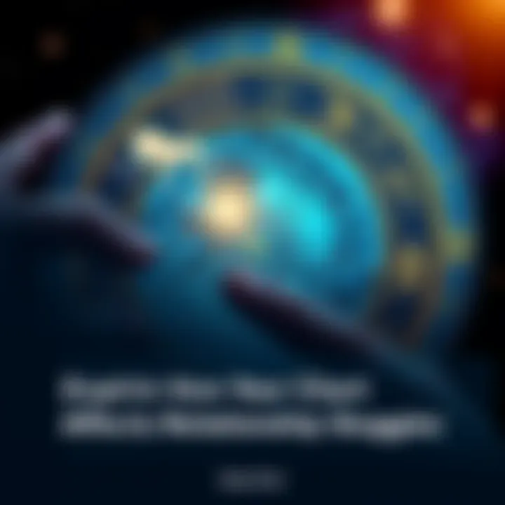 An astrological chart displaying zodiac signs and aspects, signifying relationship dynamics