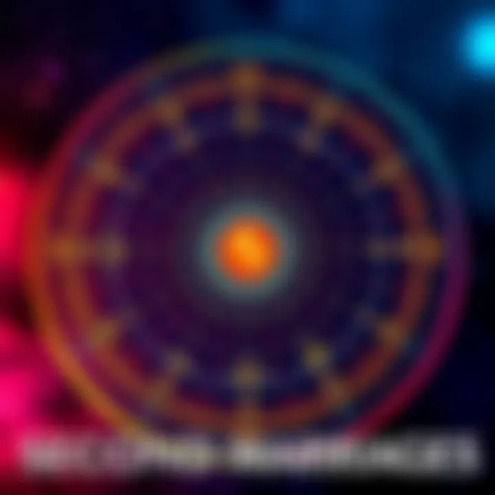 A colorful Vedic astrology chart with celestial symbols and planetary positions, representing second marriages