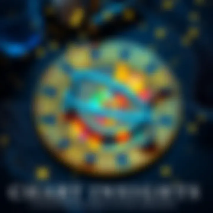 A colorful astrological chart surrounded by twinkling stars, representing insights into future relationships and personal growth.