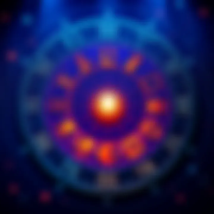 A colorful astrological chart with zodiac signs and symbols, inviting discussion about placements.