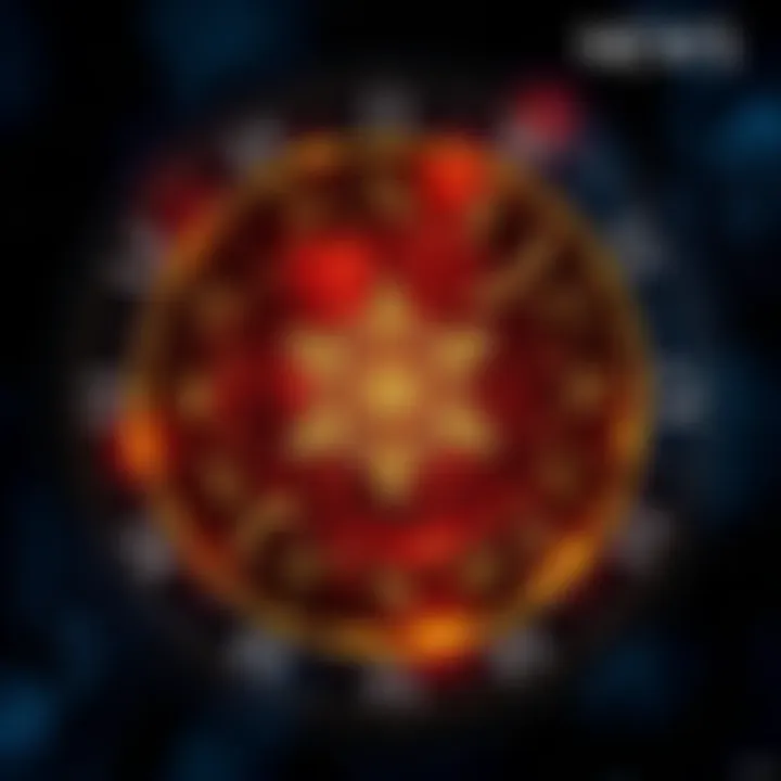 An illustration of an astrological chart showing different zodiac signs and symbols, representing celestial influences on personality.