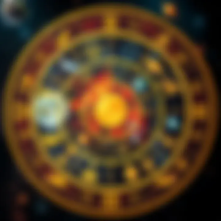 A colorful natal chart featuring zodiac signs, planets, and astrological houses, showcasing the unique placements in an individual's birth chart.